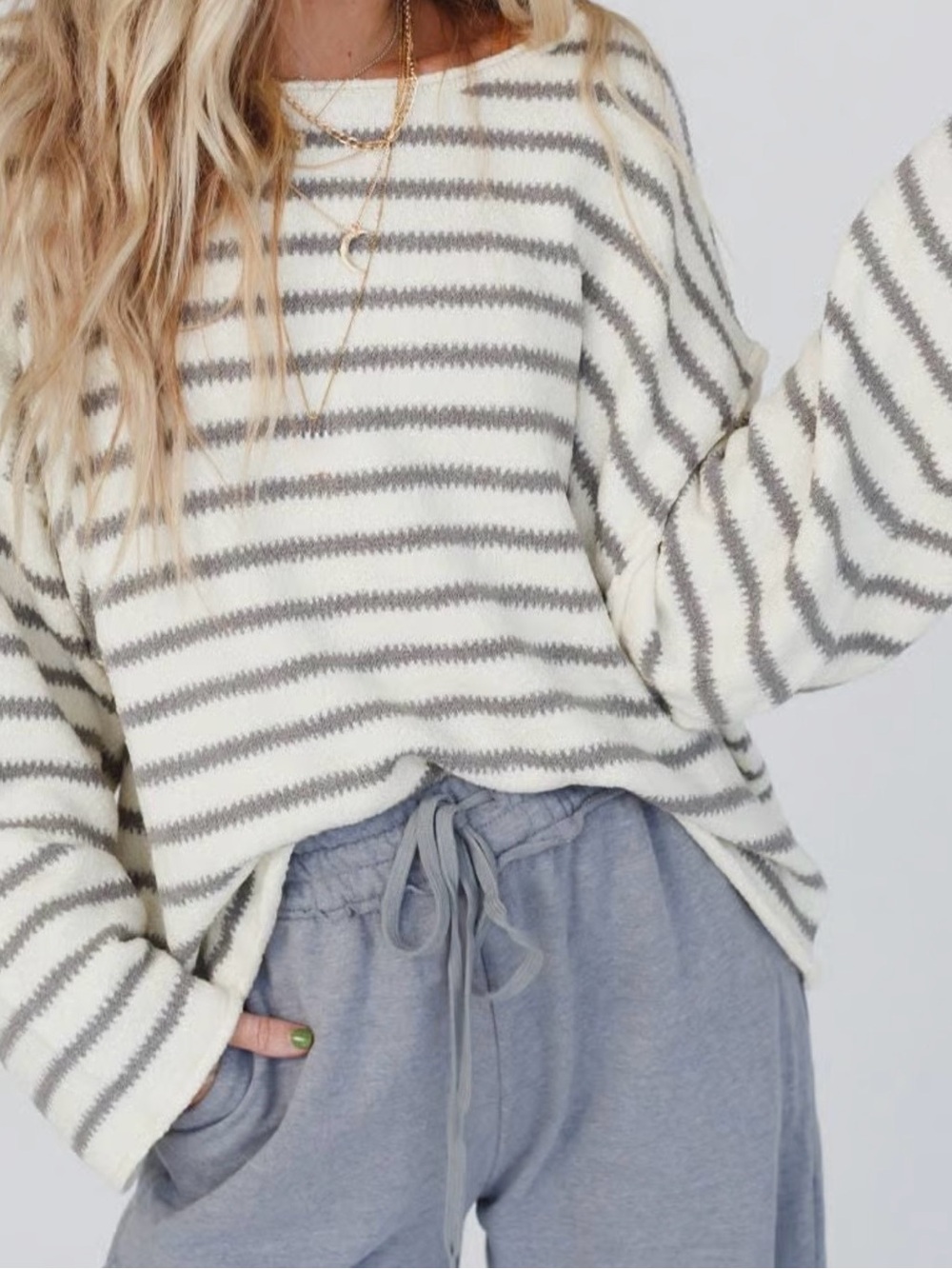Promesa Cream & Gray Striped Scoop Neck Sweater - Picture 5 of 12